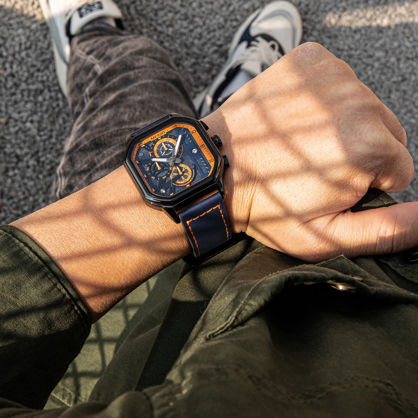 MEGIR Men's Classic Chronograph Quartz Watch Leather Strap Waterproof Leisure Sport Man Wristwatch Clock with Date Function