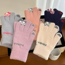 Cute Panda Gloves Women Full Finger Mittens Cartoon Embroidered Winter Plush Warm Cold-proof Soft Cotton for Using Phone Gloves