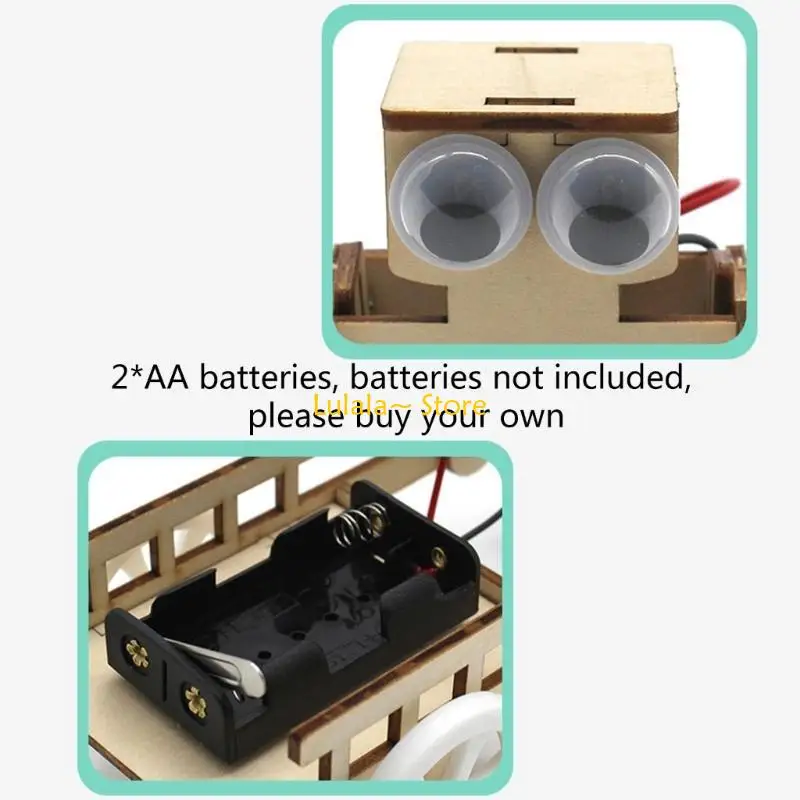 

Y4QA Wooden Puzzle Toy Electric Robot with Handcart Model for Students Boys Stem Kits
