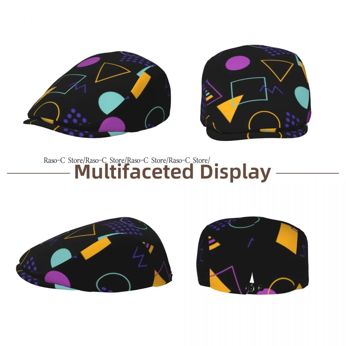 Geometric Memphis Style Men Women Newsboy Cap Classic Forward Hat Ivy Flat Cap Daily Hat