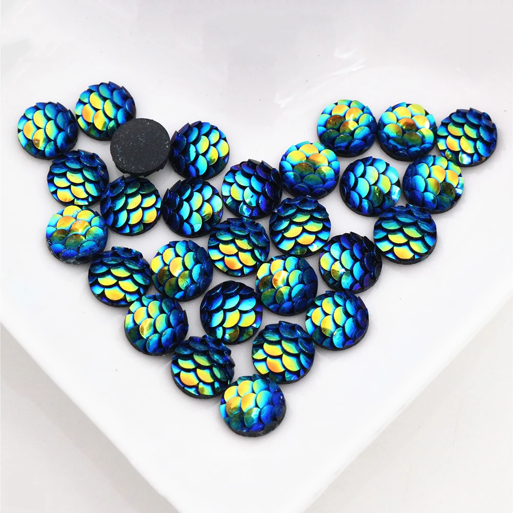 New Fashion 40pcs/lot 8mm Mix Colors Fish scales Style Flat Back Resin Cabochons Cameo