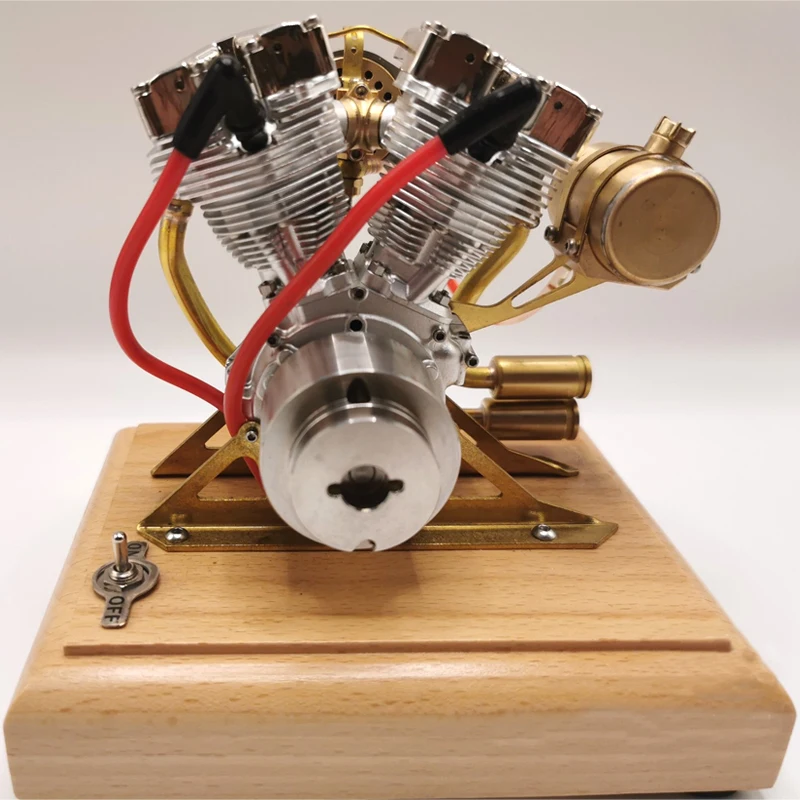 Modelo de motor de Metal V2, motocicleta de cuatro tiempos, modelo de motor de combustión interna con Base de madera, modelo de experimento científico, juguete para regalo