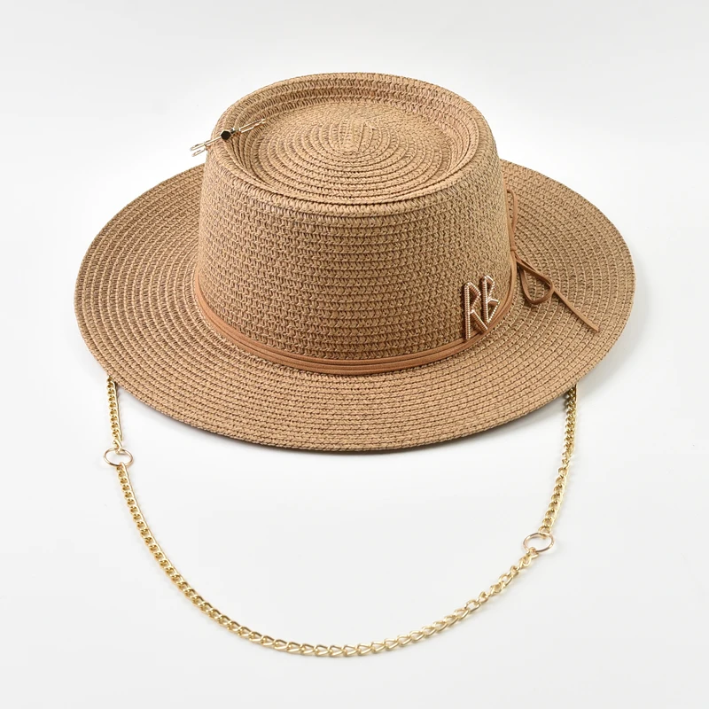 Sombreros de Paja para Mujer, Primavera-Verano, con Decoración de Listas, Elegantes, para Fiestas, Viajes, Playa, Protección Solar, Chapeau Femme