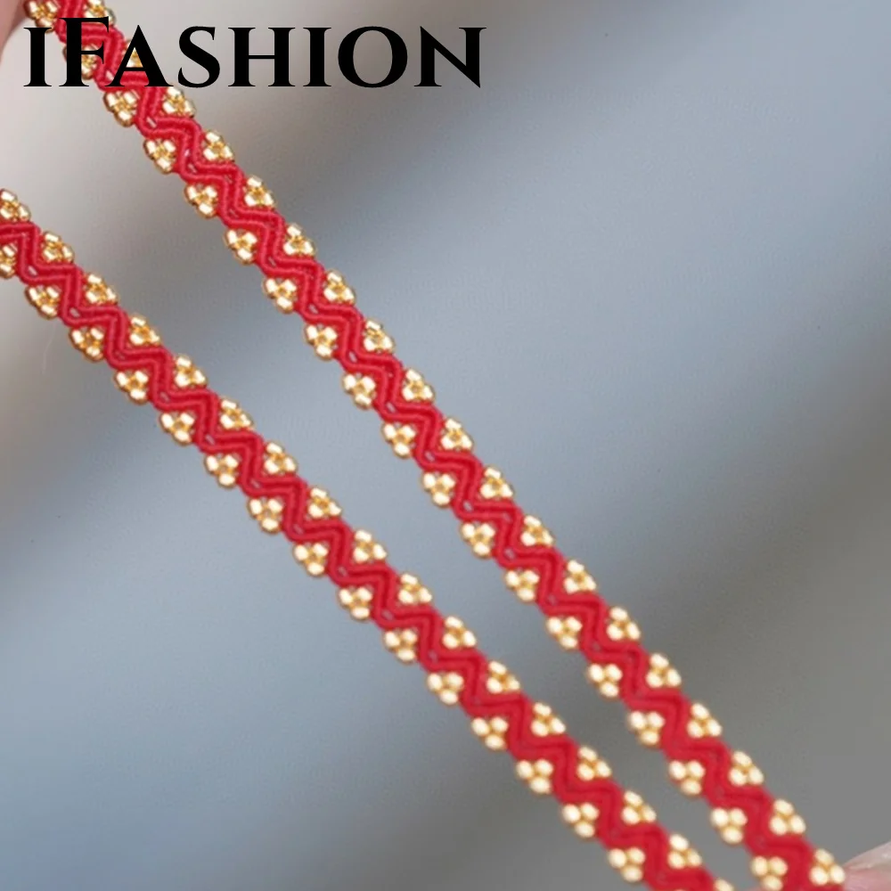 

IFASHION Red Rope Bracelet Transport Sesame 18K Real Gold Import Solid Yellow Gold Jewelry (AU750)For Women Fashion Lady