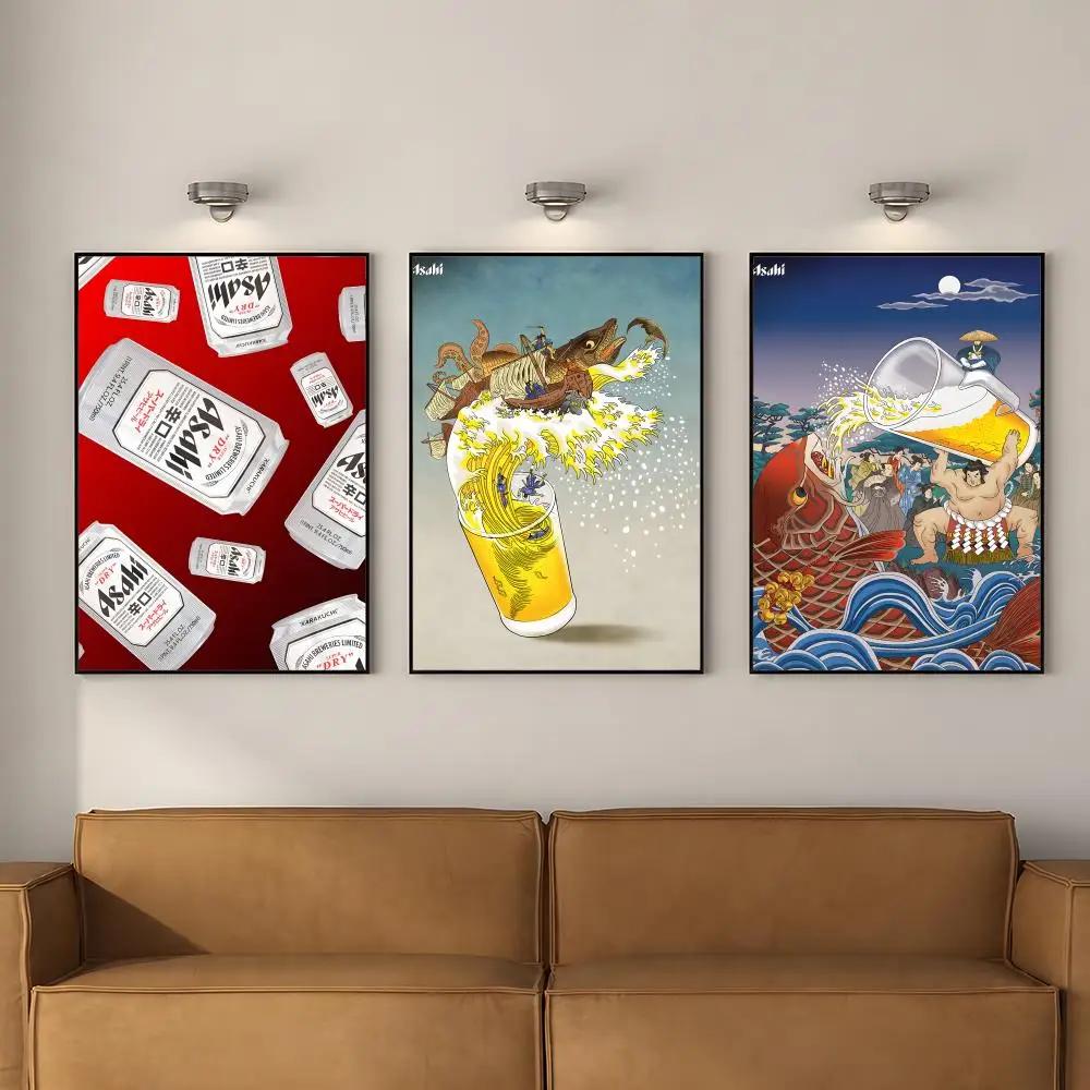 Beverage A-Asahi Poster PP Self Adhesive Decorative Poster Waterproof Waterproof for Apartment Bedroom