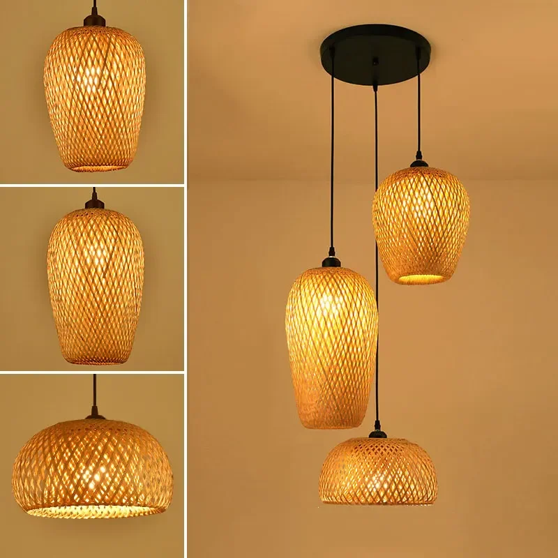 

Classical Bamboo Weaving Pendant Light Handmade Chandelier Rattan Woven LED Ceiling Hanging Lighting Restaurant Bar Fixtures E27