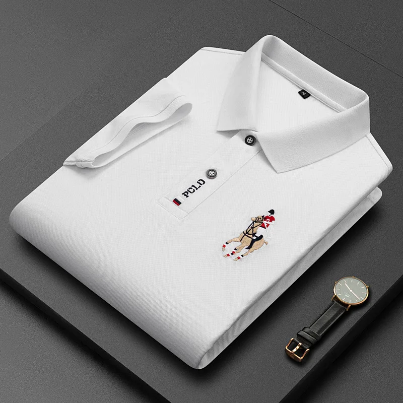 2024 Summer Men\'s Business Short Sleeve Polo Neck Cotton T-shirt Youth Fashion Solid Embroidered Polo Shirt Top T-shirt M-4xl