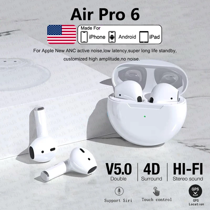 

Original Pro 6 TWS Max Wireless Bluetooth Earphones In Ear Earbuds Noise Cancelling Headset For Airpodding Apple iPhone Earphone