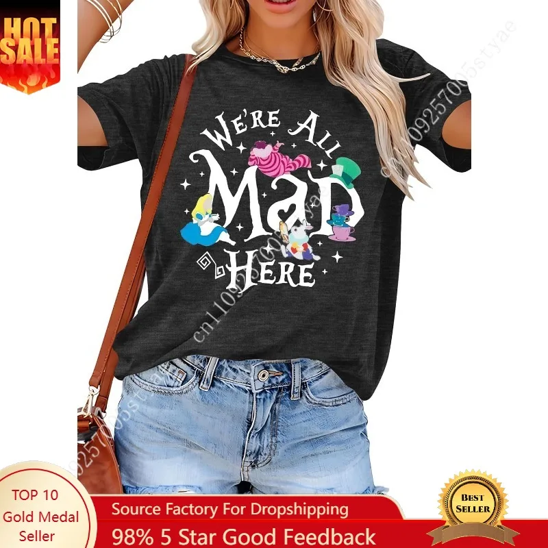 

Magical Shirt Women Magic Princess T-Shirt We're All Mad Here Fairy Graphic Shirts Vacation Party Casual Short Sleeve Top