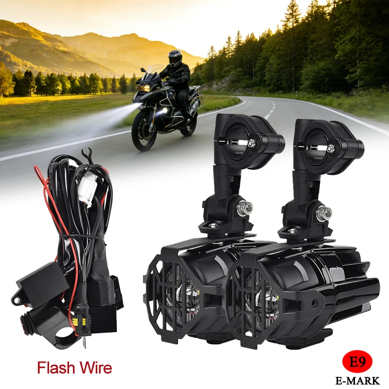 

E9 Motorcycle Spotlights With Strobe Wire Waterproof LED Fog Light For BMW R1200GS LC R1250GS Adventure R1250RT R1200RT R1250RS