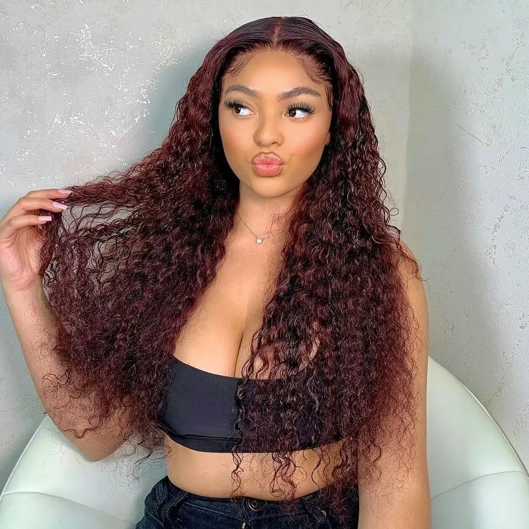 Reddish Brown 13x4 Deep Curly Lace Front Wig Copper Red HD 360 Full Lace Frontal Human Hair Wigs 13x6 Colored Deep Wave Lace Wig