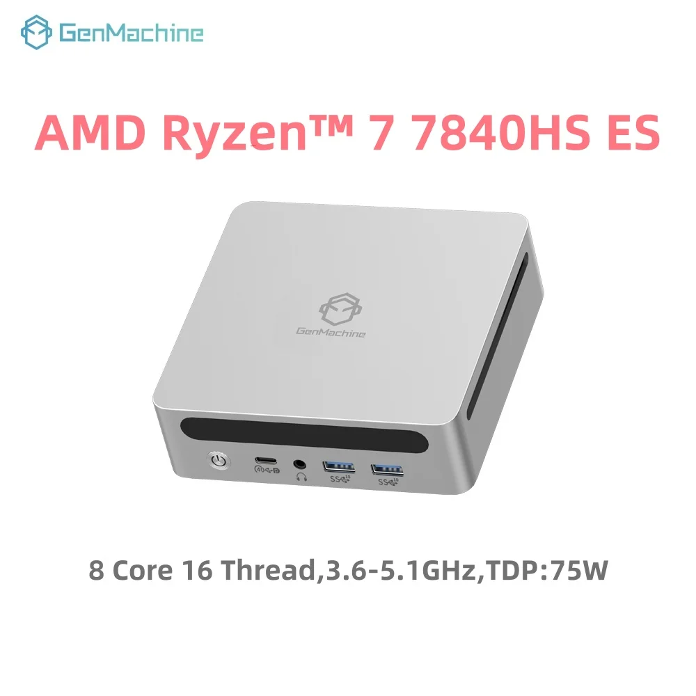 GenMachine AMD Ryzen™ 7 7840HS 32G LPDDR5 6400Mhz RAM Win 11 MINI PC 8 Core 16 Thread 3.6-5.1GHz 75W WIFI6 diy gaming computer