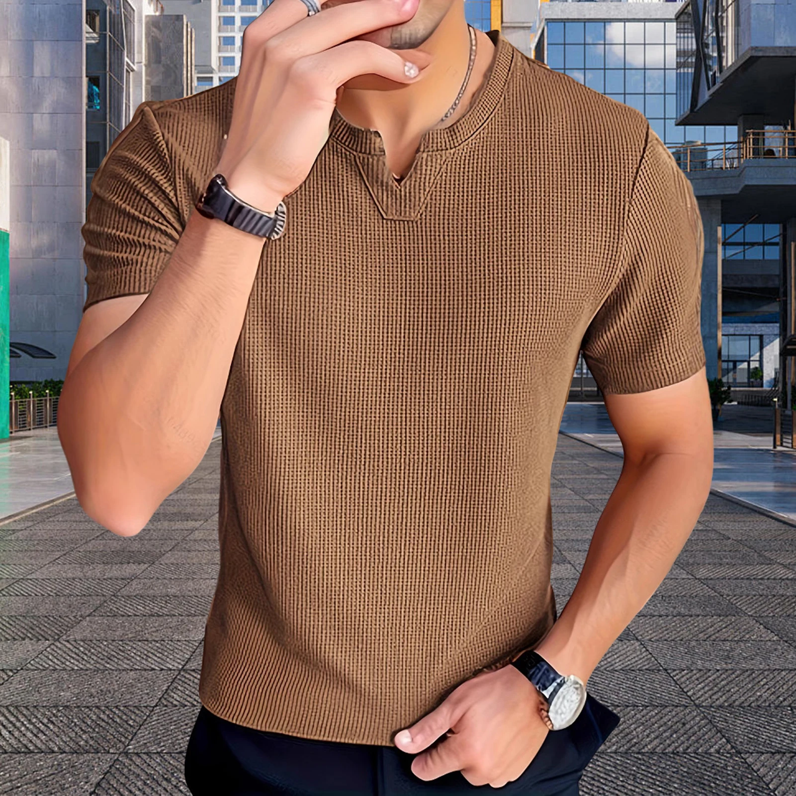 Men Fashion Tops Short Sleeve Knitted T-shirt European 2024 Summer Pullovers Mens Simple Tees Shirt Fitness Sports Exercise