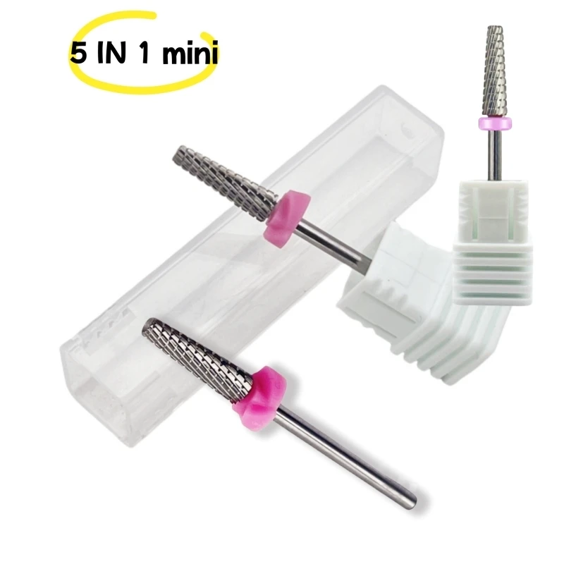 5-IN-1ミニテーパードカーバイドネイルドリルビット電動タングステンネイルドリルアクセサリー3/32インチマニキュアバーネイルキューティクルミリングツール