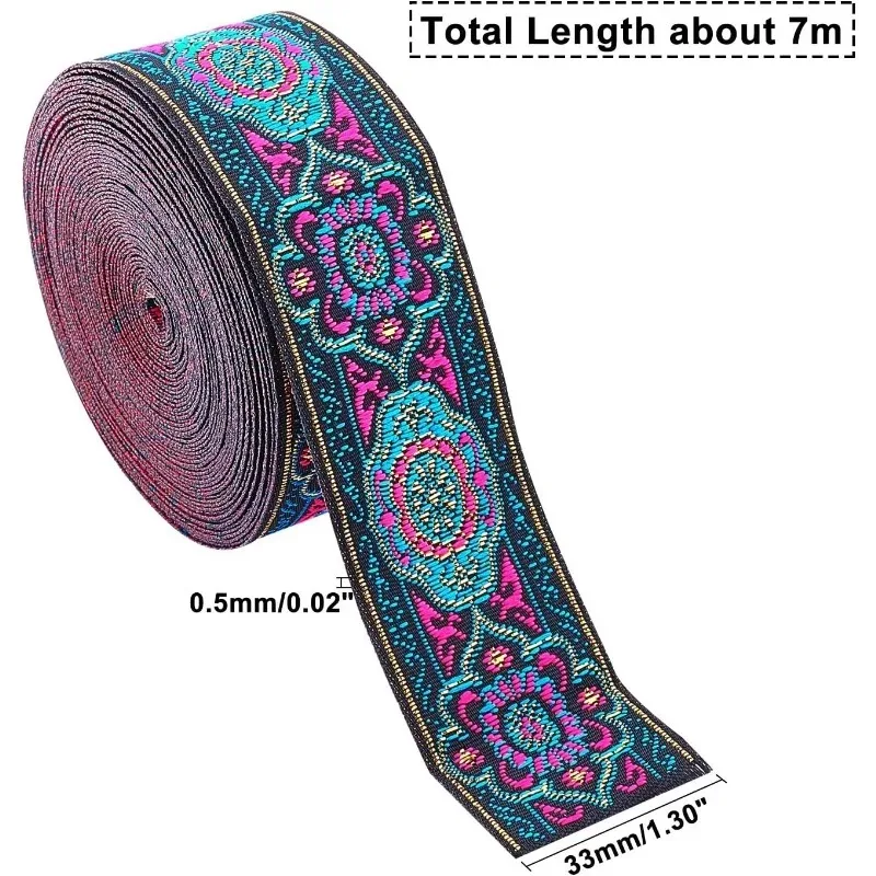 Vintage 7-meter Jacquard Ribbon & 1.3-inch Embroidered Woven Ribbon. Ideal for Eid   Mubarak, floral fabric trim & boho style.