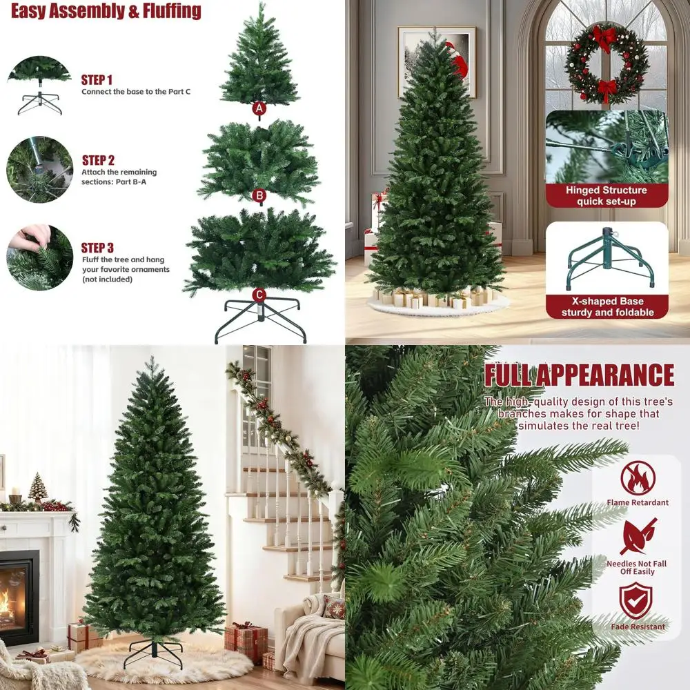 

Compact 4ft Artificial Christmas Tree for Tight Spaces, Unlit Slim Design with Lifelike PE/PVC Needles, Simple Assembly with Hin