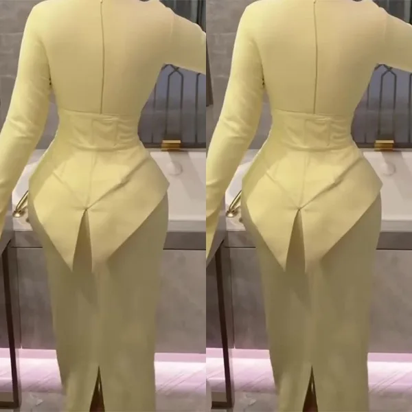 Elegant สีเหลืองชุดผู้หญิงฤดูใบไม้ร่วง 2025 ชุดราตรีปิดไหล่ง่ายชุดราตรีแขนยาวกระโปรงชุดอย่างเป็นทางการ