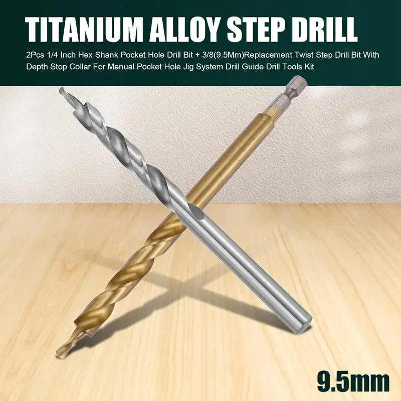 2Pcs 45661 Inch Hex Shank Pocket Hole Drill Bit + 3/8(9.5Mm)Replacement Twist Step Drill Bit-A63M view 5