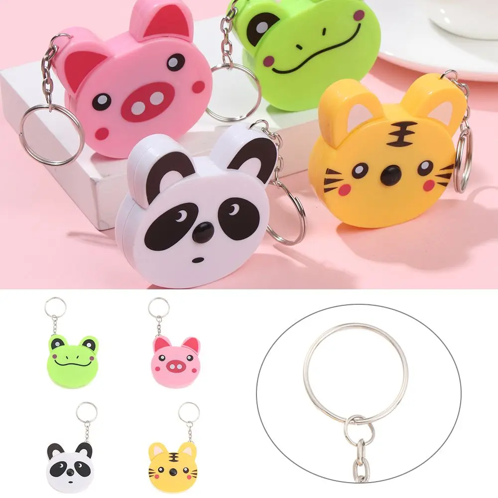 1 Meter Long Cartoon Animal Tiger Panda Frog Piggy Tape Measure Automatic Stretch Ruler Sewing Measure Ruler Keychain