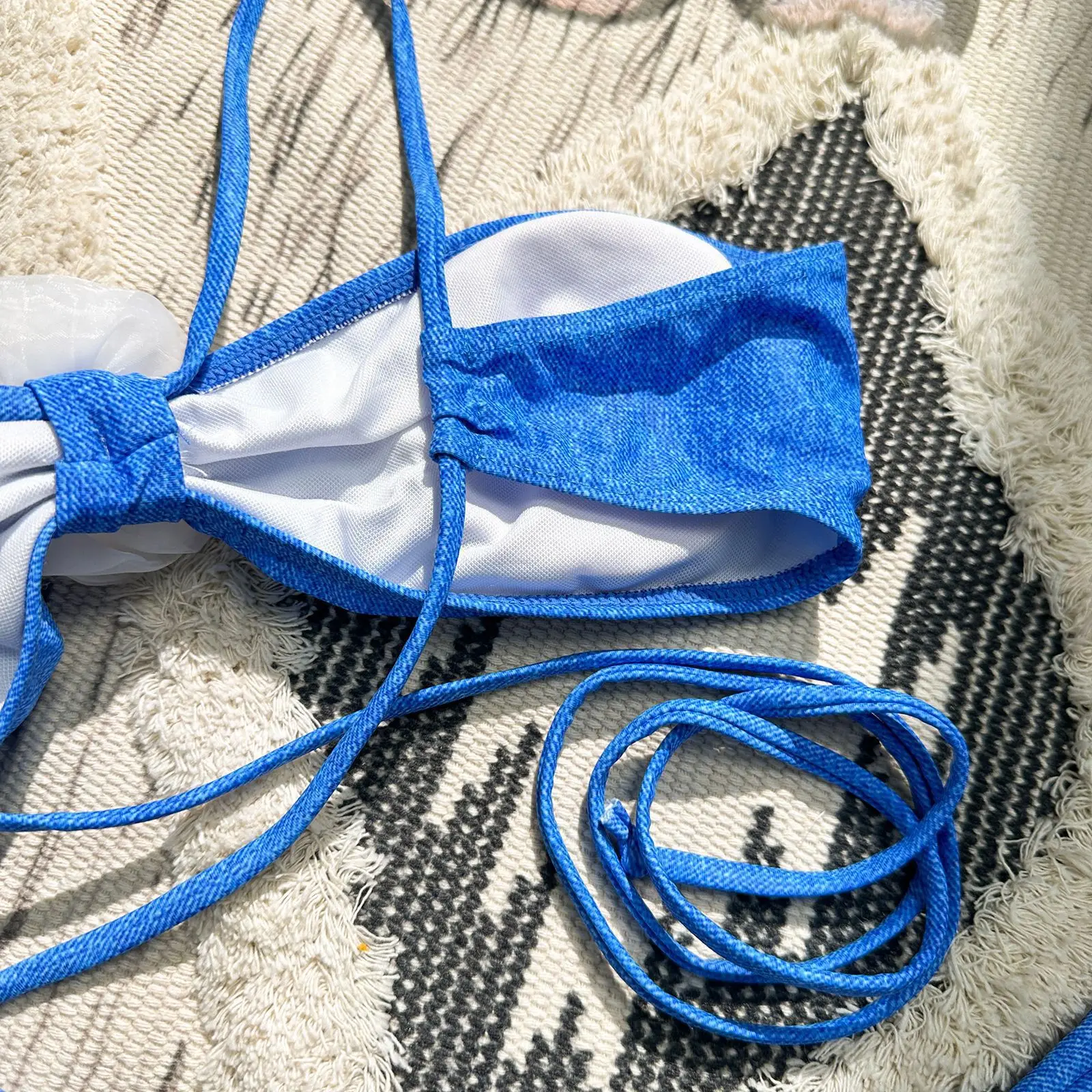 Sexy Thong Micro Bikinis Sets Two Pieces Swimsuit Blue Swimwear Female Brazilian Biquini 3d Flower Beach Wear Bathing Suit Pool