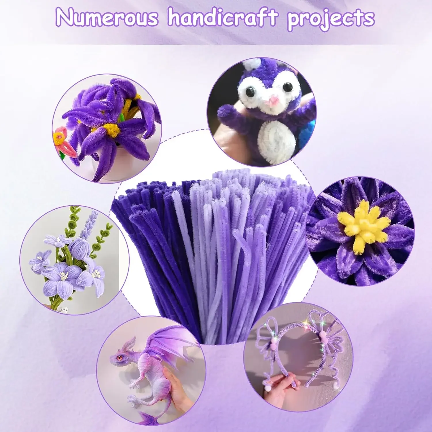 

Pack of 300 Multi-Coloured Pipe Cleaners in 3 Colours, Chenille Yarn Craft, Pipe Cleaners for Art and DIY Projects