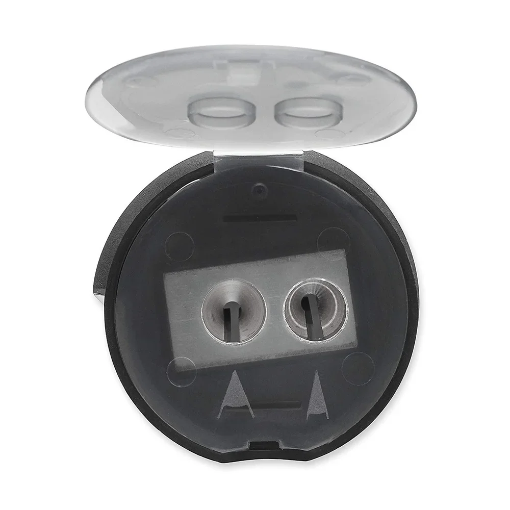 مبراة أقلام يدوية محمولة بفتحتين وشفرات مزدوجة ونقطة واسعة وشفافة باللون الأسود لفناني الجسم واللوازم المدرسية