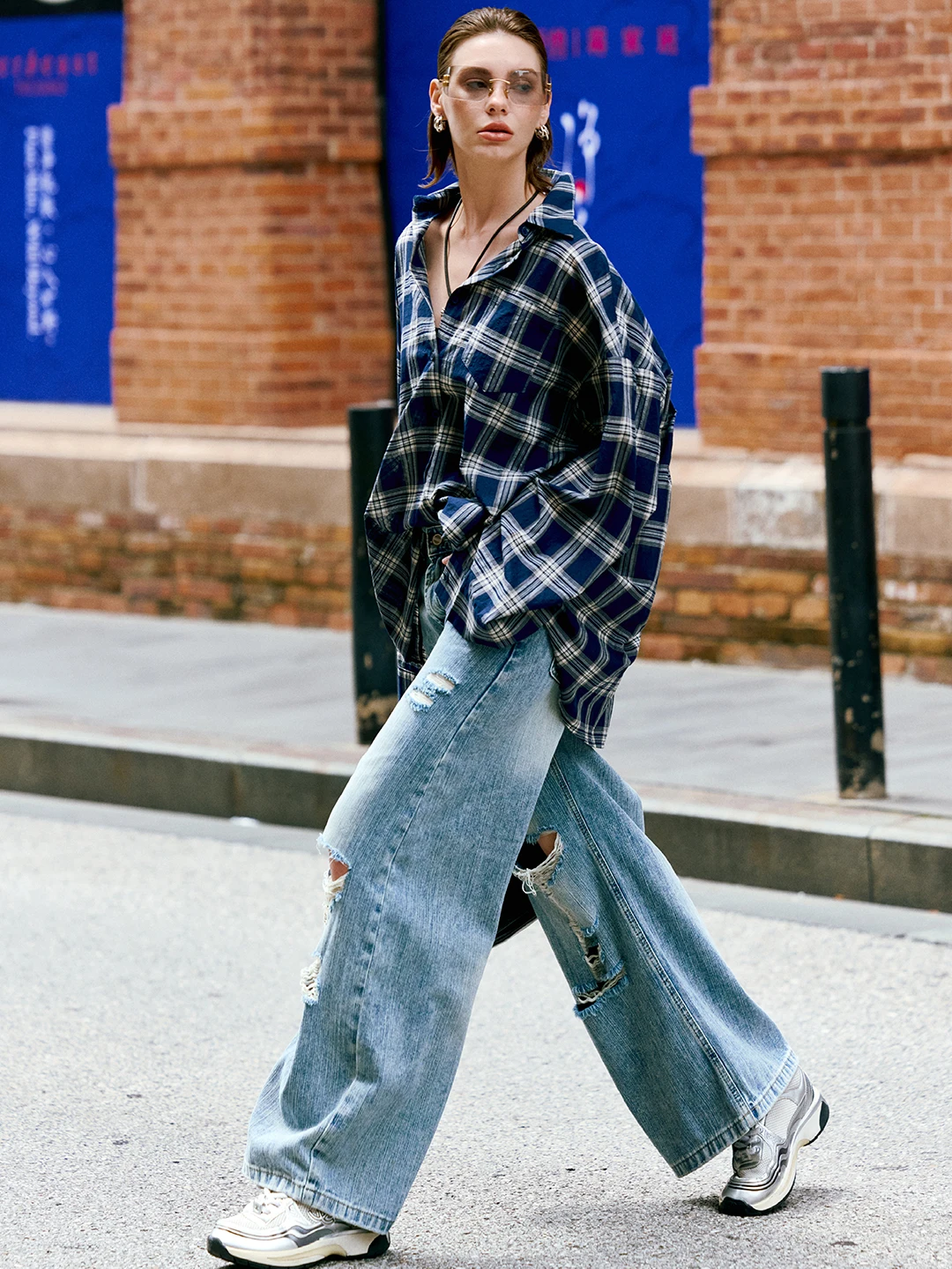 Luna7xi High-End Washed Distressed Denim Jeans Women Summer Slimming Loose Wide Leg Pants Casual Straight Leg Cotton Jeans