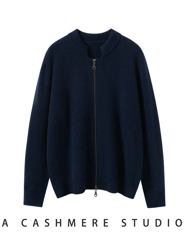 TLOML النساء 100% سترة الكشمير المعنقة الرجعية شل طوق مزدوجة سستة سترة سترة معطف الخريف الشتاء سميكة الكشمير فضفاض القمم