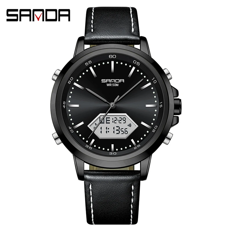 

2023 Fashion Sanda Top Brand Sport Men Small Dial Boys Girls Students Led Digital Military Waterproof Dual Display Wrist Watches