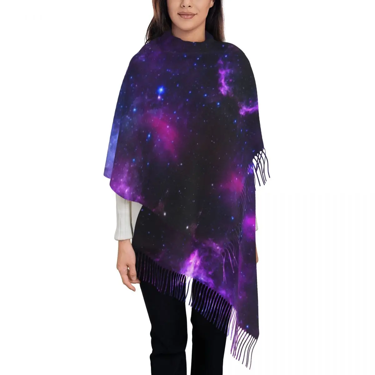 Universe Galaxy Star Space Scarf Wrap for Women Long Winter Warm Tassel Shawl Unisex Scarves