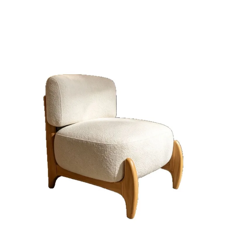 Modern Chinese single sofa  Solid wood negotiation receptio Cream wind small chair Lazy lamb wool single chair