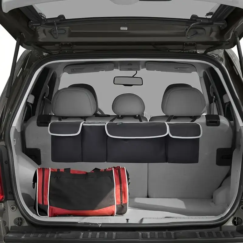 حقيبة تخزين صندوق السيارة مع 4 جيوب منظم صندوق السيارة متعدد الوظائف، حقيبة تخزين للمقعد الخلفي مع أشرطة قابلة للتعديل #3