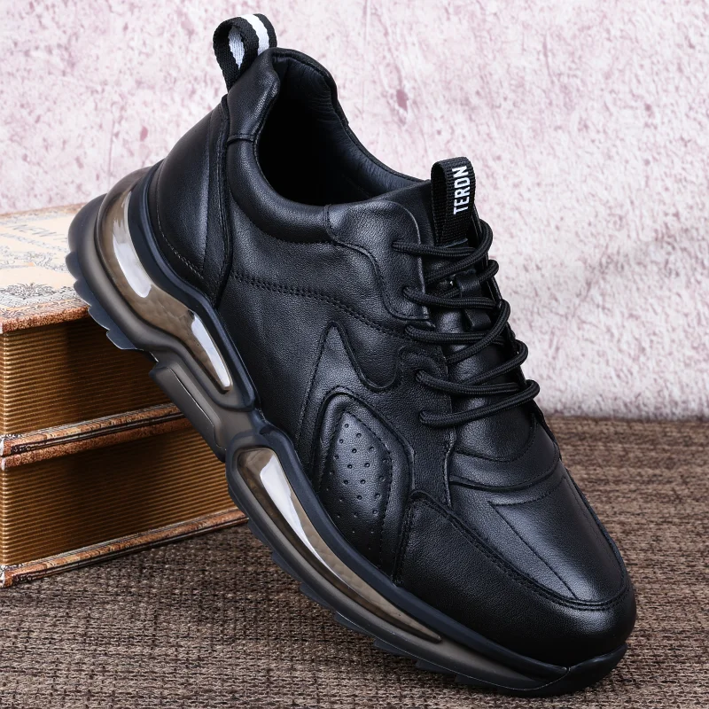 Zapatos informales de cuero genuino para hombre, zapatillas deportivas de piel de vaca con cojín de aire, absorción de impacto suave, para correr al aire libre