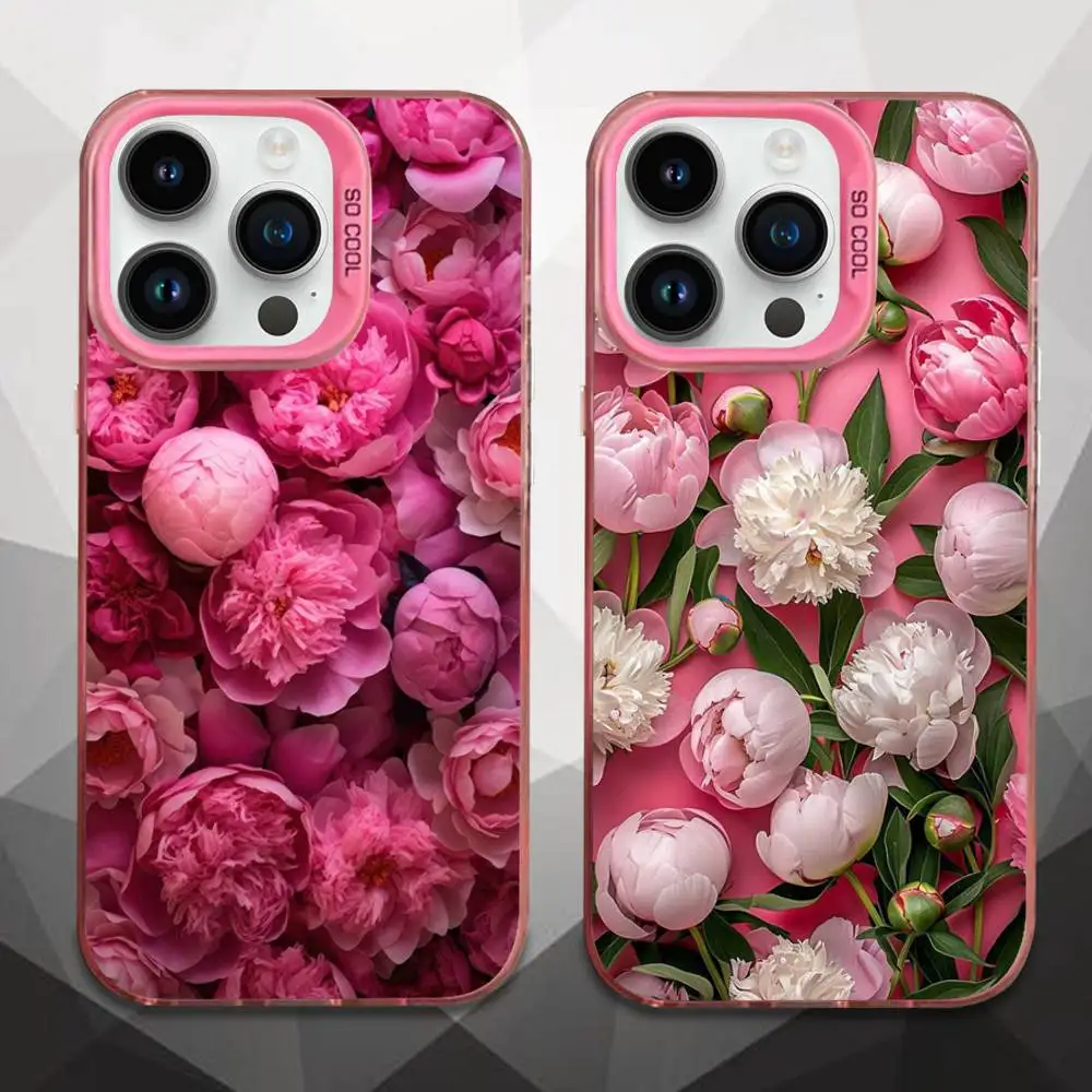 

pink peonies Phone Case For iPhone 16,15,14,13,12,11,Mini,Pro,E,MAX Pink Candy Matte Shockproof Cover