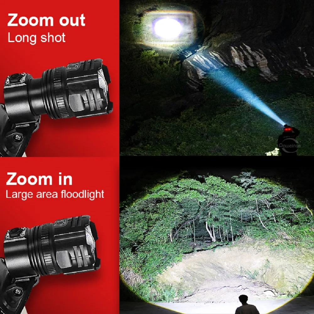 8000000LM 500W LED Powerful Headlamp USB Rechargeable Head Flashlight 5000 Meters LED Headlight Zoom Head Lamp Long Shot Lantern