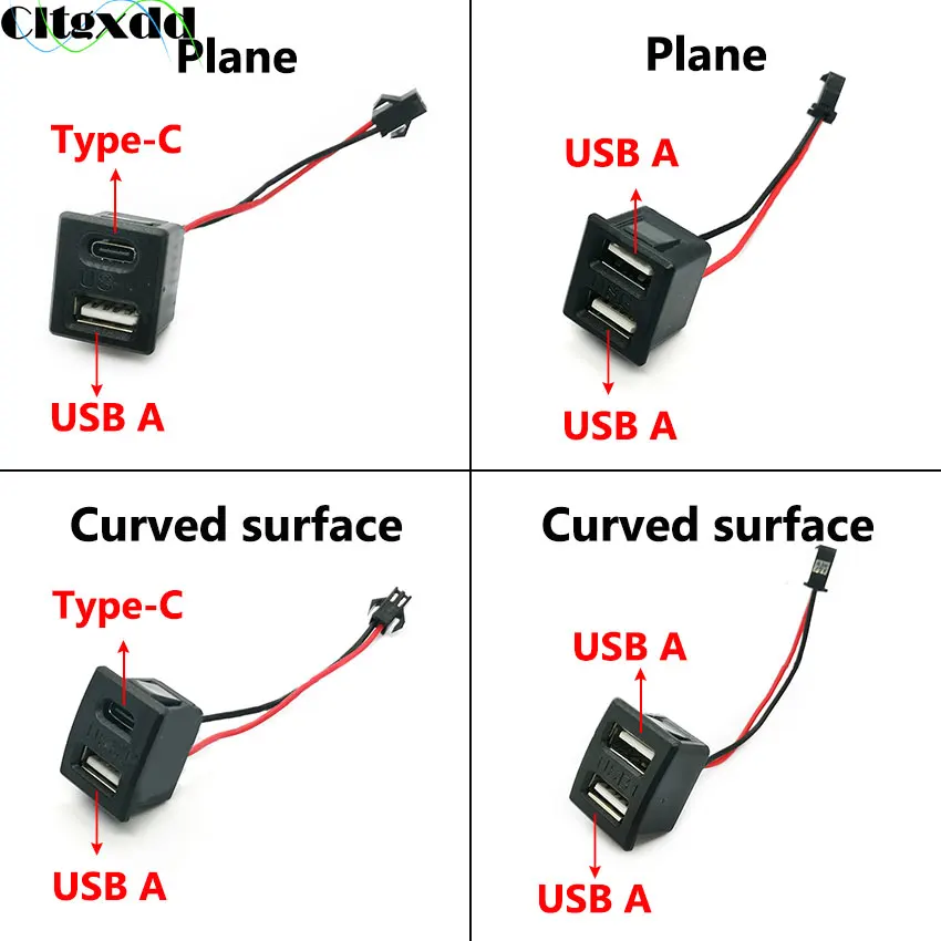 Cltgxdd 1pcs Double-Layer Socket USB A 2.0 Type-C Female Base Lamp Charging Power Socket Connector With Cable