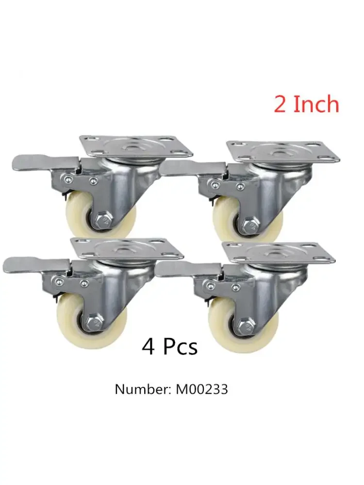 4 Pcs/Lot 2 Inch Caster With Brake Double Bearing Wear-resistant White Nylon Wheel Galvanized Gold Diamond Furniture