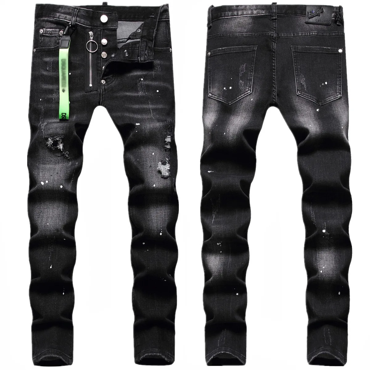 European and American D2 trendy men's jeans, men's personality with holes and scratches, trendy and fashionable pants, black pai