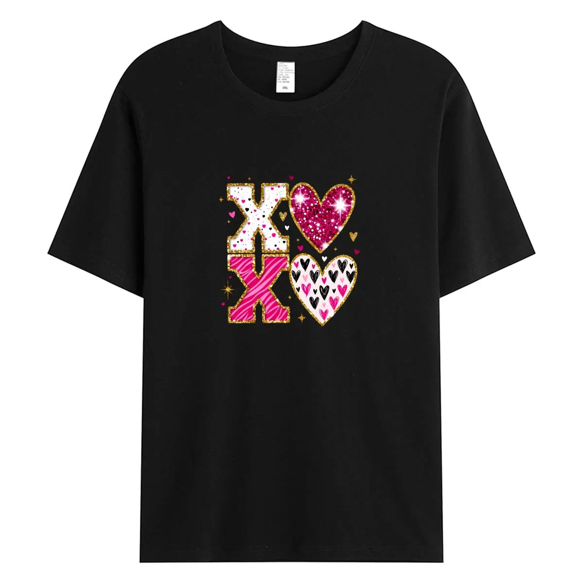 

Women's Valentine's Day T-Shirt with Glitter XOXO Heart Print Casual Short Sleeve Love Graphic Tee for Holiday Party Gift