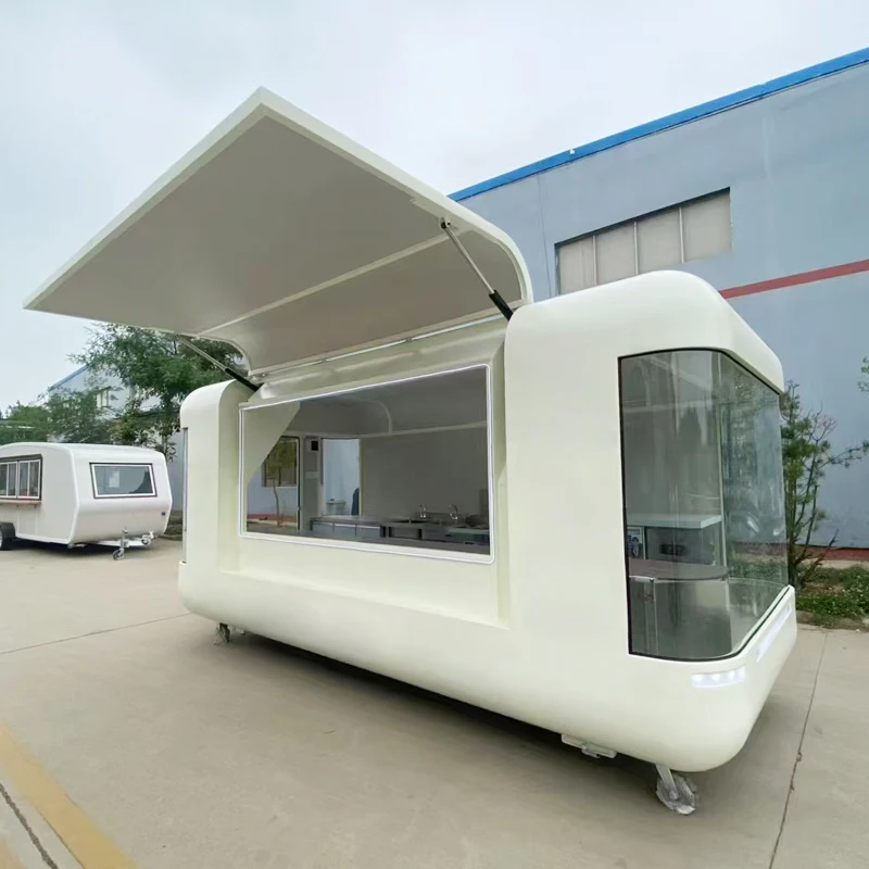 Wholesale Yellow Stainless Steel Mobile Bar Trailer Full Kitchen Hamburger Hot Dog Pizza Oven Rust Resistant Snack Food Cart