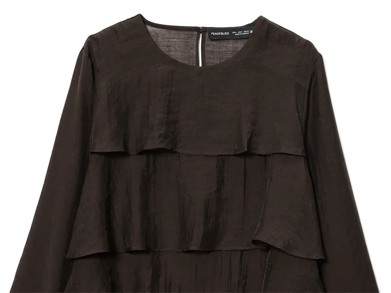 Haut femme 2025 automne nouveautés marron foncé à manches longues couches décoratives haut ample décontracté mode Style polyvalent