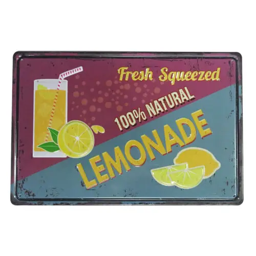 Natural Lemonade Plate Vintage Tin Metal Signs Coffee Decor Art Wall Poster