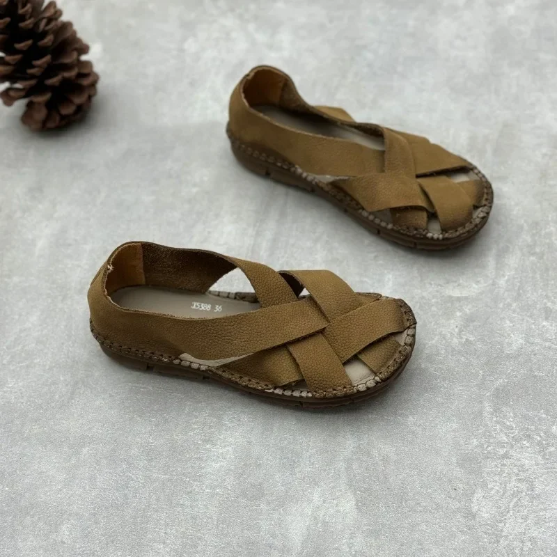 

Босоножки Birkuir женские на низком каблуке, перфорированные сандалии с мягкой подошвой, натуральная кожа, без застежки, Плетеный материал, без застежки