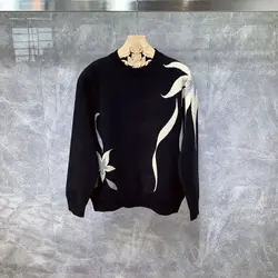 Autumn/Winter Men's Round Neck Pullover Colored Jacquard Trendy High End Casual Fashion Elegant Commuting Bottom Knitted Shirt