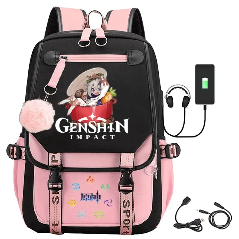 Genshin impact travel backpack cosplay anime Oxford waterproof large capacity laptop backpack Boys Girls black pink schoolbag