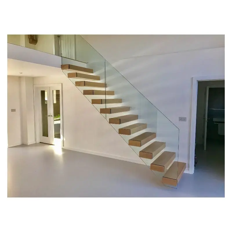 custom.Hot Design Modern Attic Wooden Floating Straight Staircase Wood Stairs Treads Wall Side Stringer Stairs