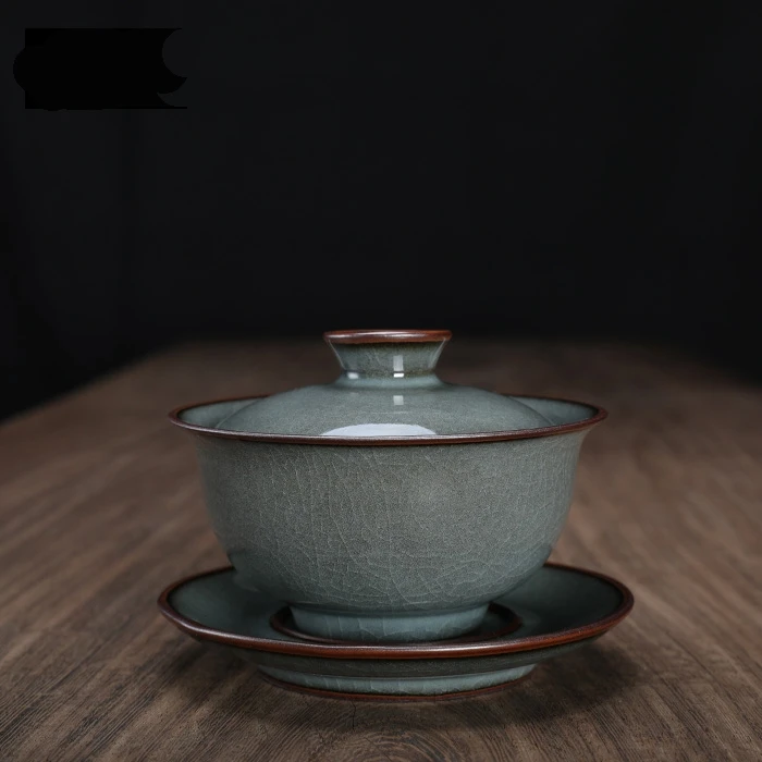 

Longquan Celadon Ge Kiln Ice Crack Handmade Cover Bowl High Iron Content Body Tureen