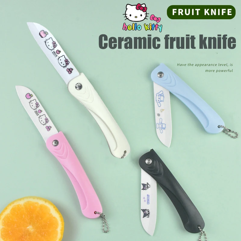 Sanrio Hello Kitty Ceramic Folding Fruit Knife Kawaii Kuromi Cinnamoroll Pattern Portable Mini Travel Home Peeling Fruit Knife