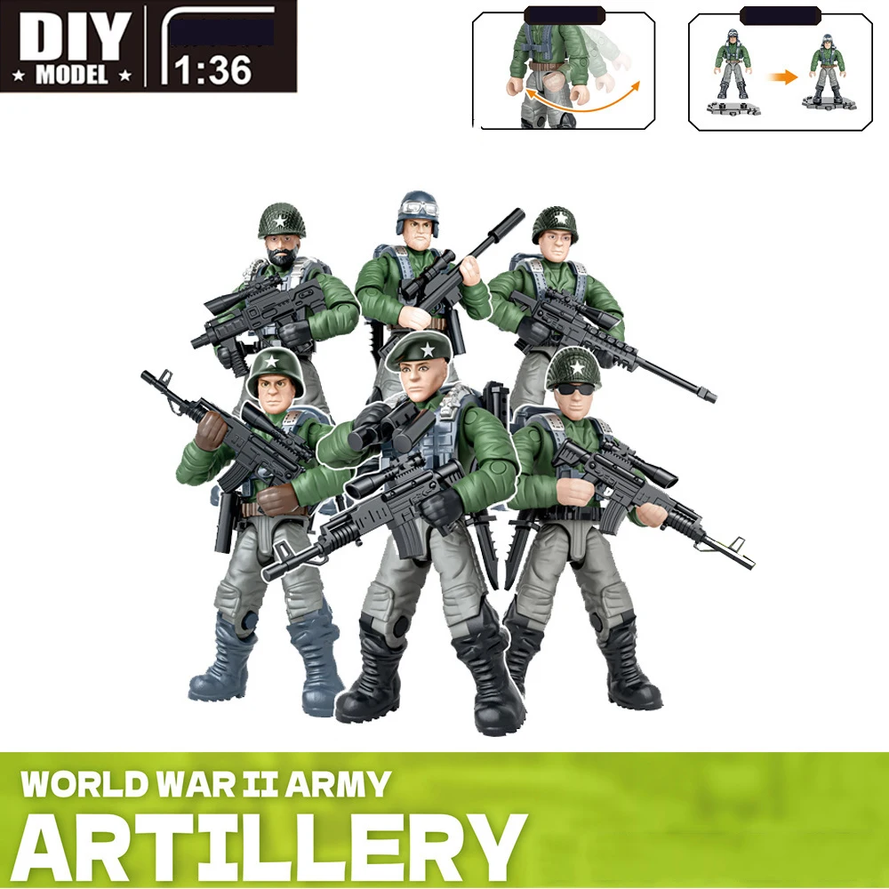 

World War United States Military Mega Block Ww2 1:36 Scale Artillery Marine Corps Army Figures Building Brick Toy For Gifts
