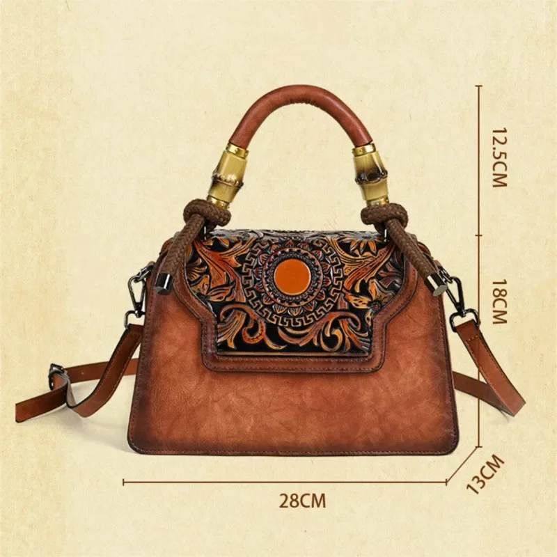 Bolso de mano de cuero hecho a mano para mujer, bolsa de lujo, versátil, informal, de hombro, 2024